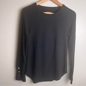 CHASOR Black Ribbed Long Sleeve Sweater with Button Cuffs Size Small EUC
